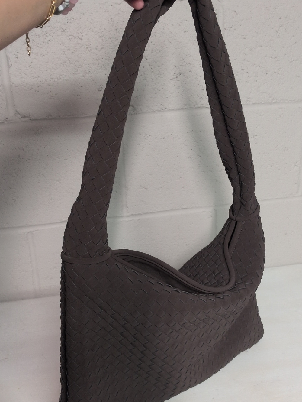Slouchy Woven Suede Hobo Bag Crossbody Crescent Shoulder Tote Purse NWOT - Picture 8 of 9